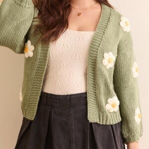 NEW Arula Green 3D Floral Cardigan Sweater Plus Size 0X and 2X Available NWT